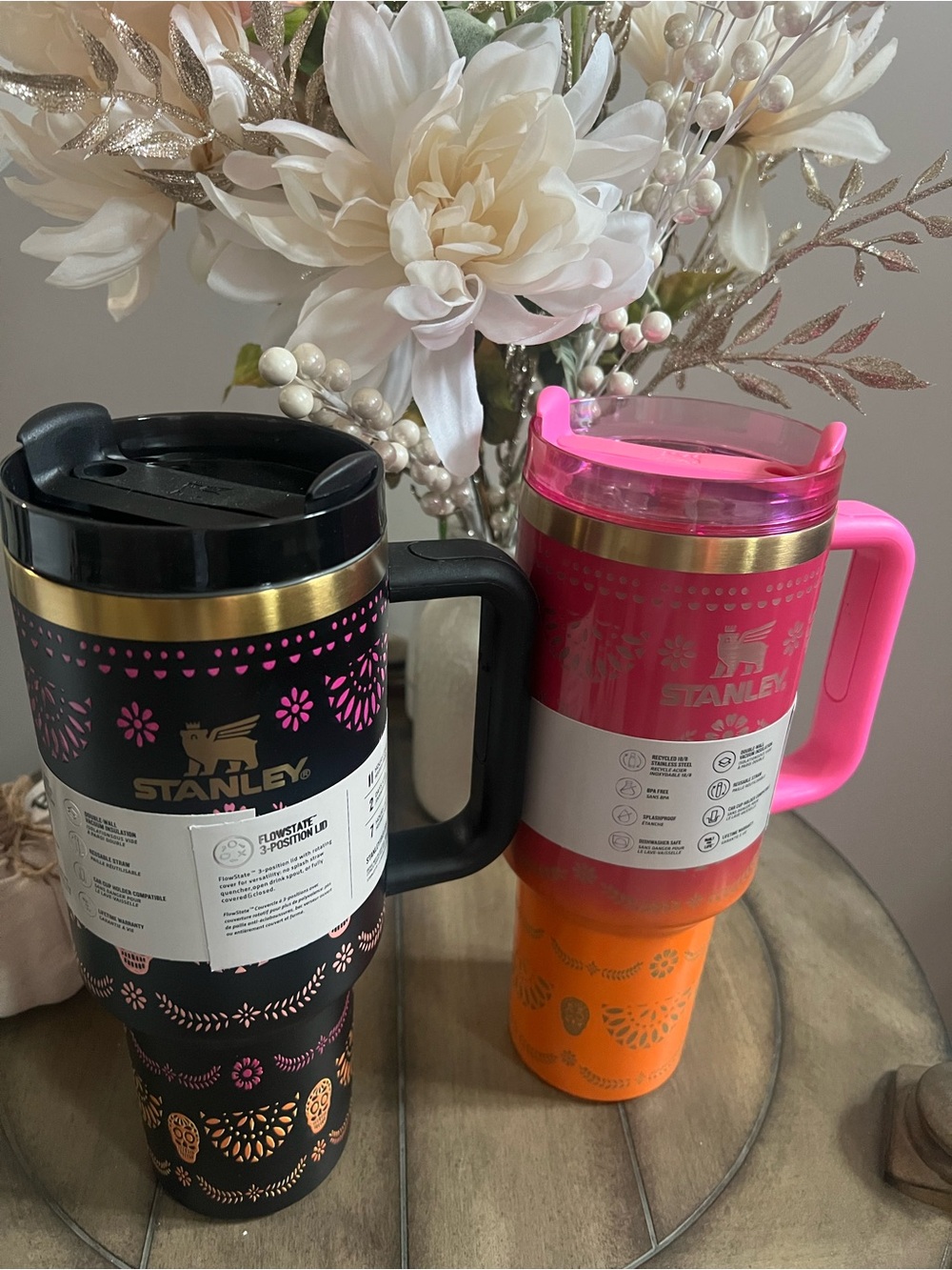 Stanley Black & Hot Pink Floral Travel Tumblers sale separately